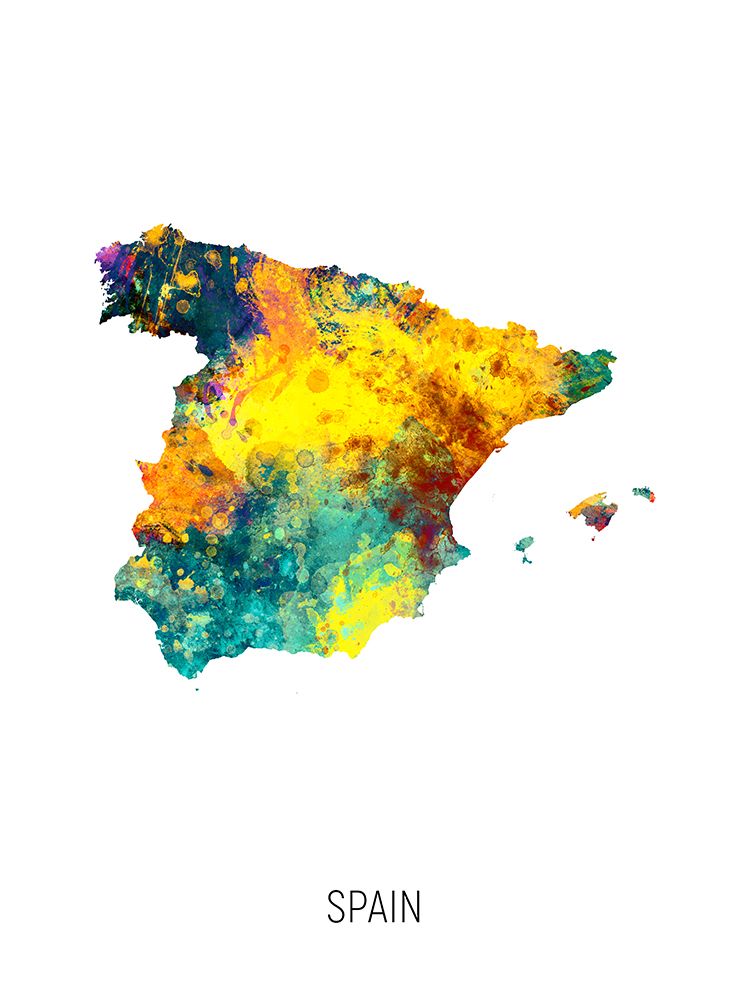 Spain Watercolor Map art print by Michael Tompsett for $57.95 CAD