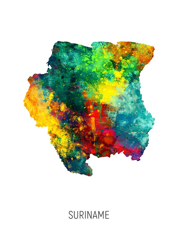 Suriname Watercolor Map art print by Michael Tompsett for $57.95 CAD