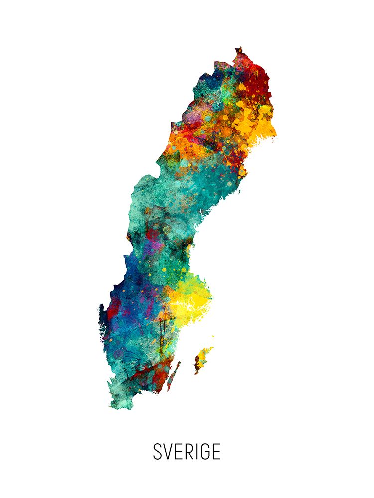 Sverige Watercolor Map art print by Michael Tompsett for $57.95 CAD