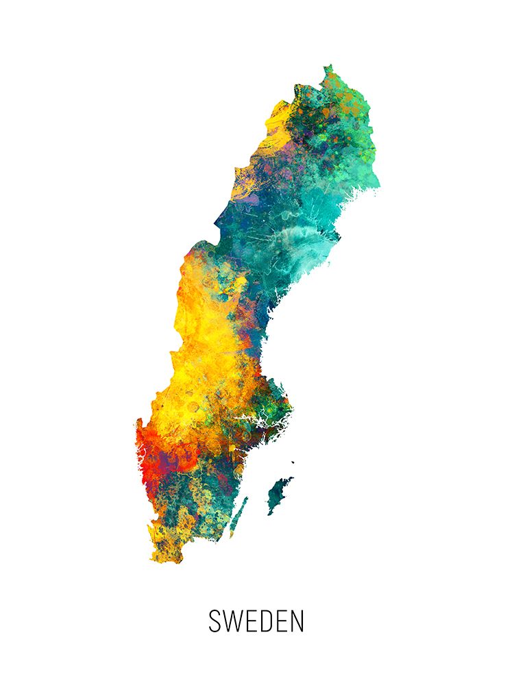 Sweden Watercolor Map art print by Michael Tompsett for $57.95 CAD