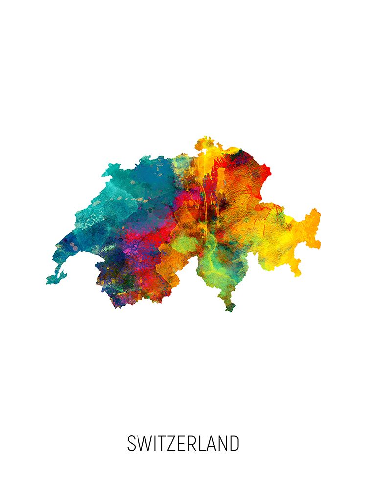 Switzerland Watercolor Map art print by Michael Tompsett for $57.95 CAD