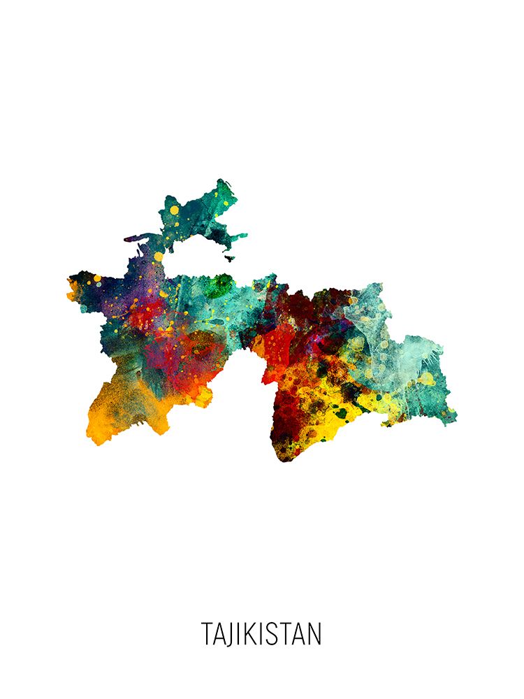 Tajikistan Watercolor Map art print by Michael Tompsett for $57.95 CAD