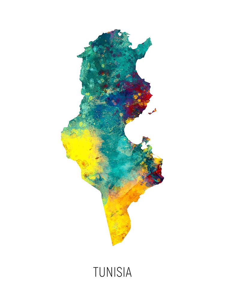 Tunisia Watercolor Map art print by Michael Tompsett for $57.95 CAD