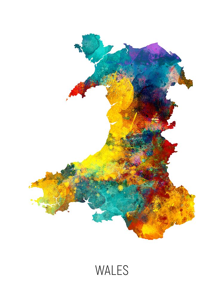 Wales Watercolor Map art print by Michael Tompsett for $57.95 CAD