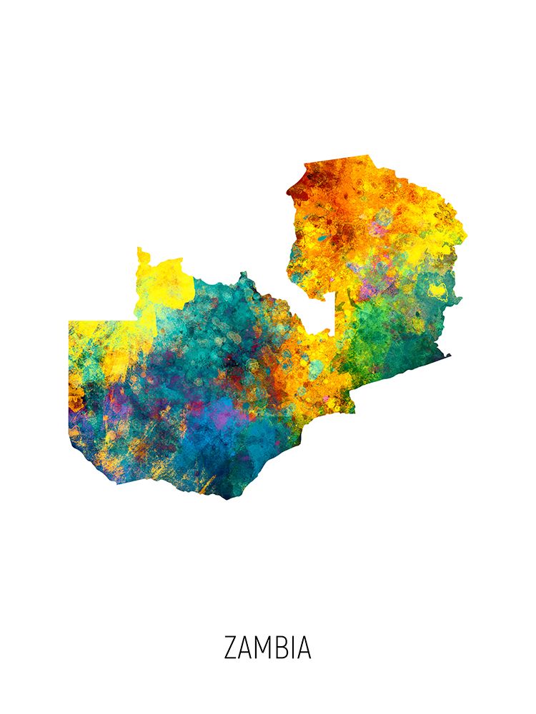 Zambia Watercolor Map art print by Michael Tompsett for $57.95 CAD