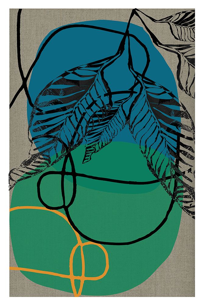 Woodblock Leaf Teal Orange Green Abstract 1 Final art print by cartissi for $57.95 CAD