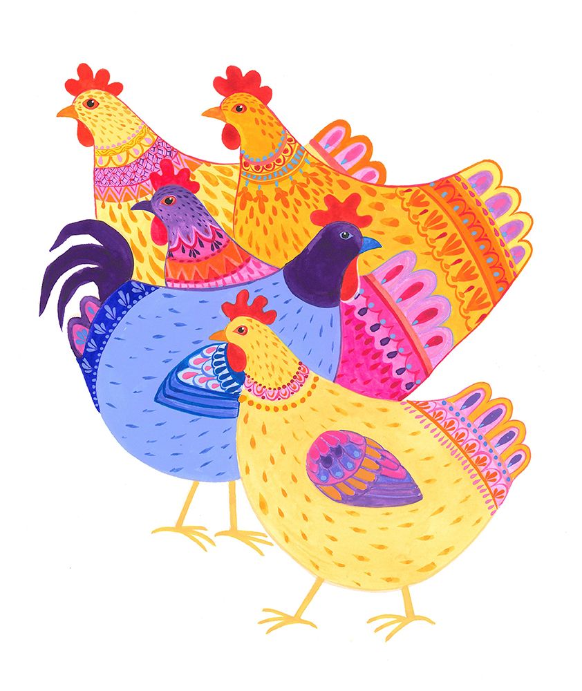 Colour Hens and Cockerel art print by Isabelle Brent for $57.95 CAD