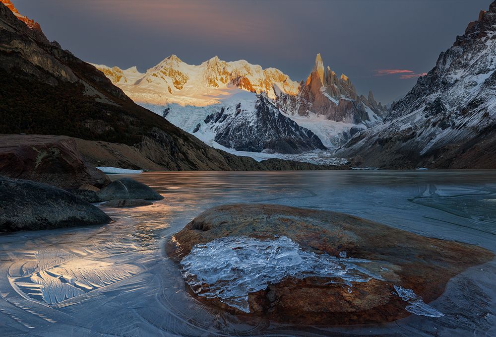 Icy Peaks Dawn Glow art print by YANGYING for $57.95 CAD