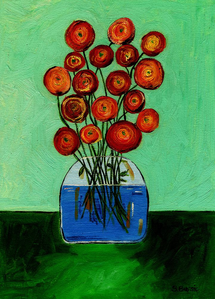 Poppies in Vase Green Version art print by Sharyn Bursic for $57.95 CAD