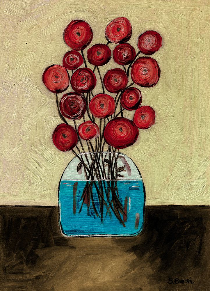 Poppies in Vase Tan art print by Sharyn Bursic for $57.95 CAD
