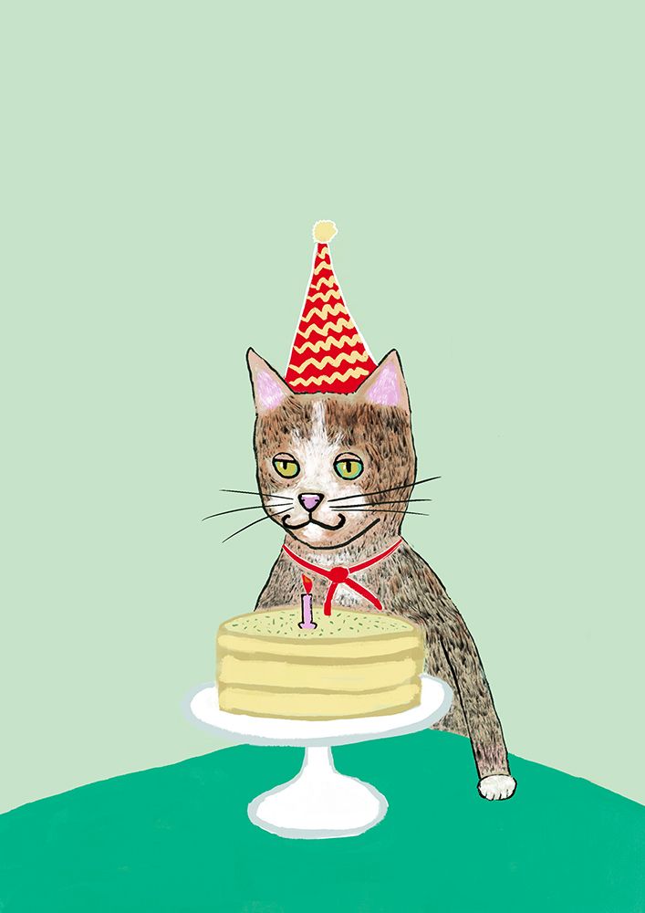 Birthday cat art print by Sharyn Bursic for $57.95 CAD