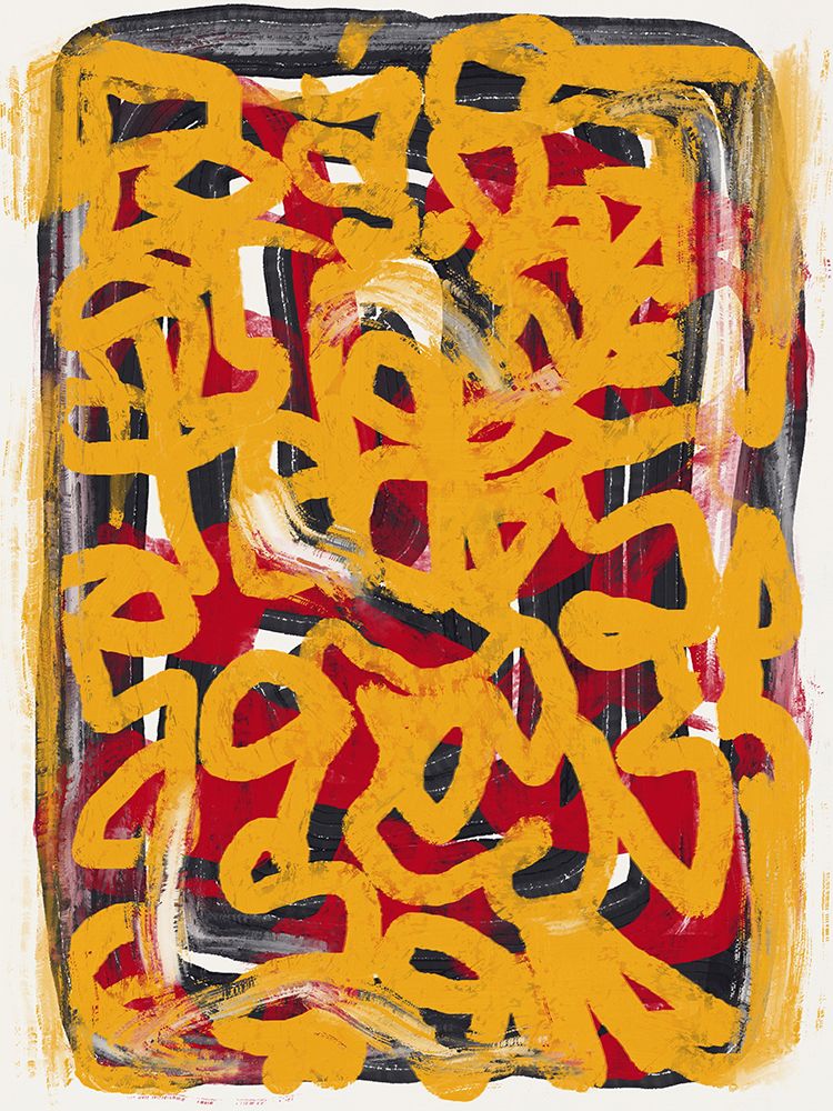 Yellow dotted line art abstract art print by Little Dean for $57.95 CAD
