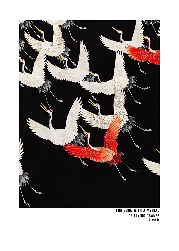 Furisode With a Myriad of Flying Cranes (1910–1920) Japanese art print by Vintage Japanese for $57.95 CAD
