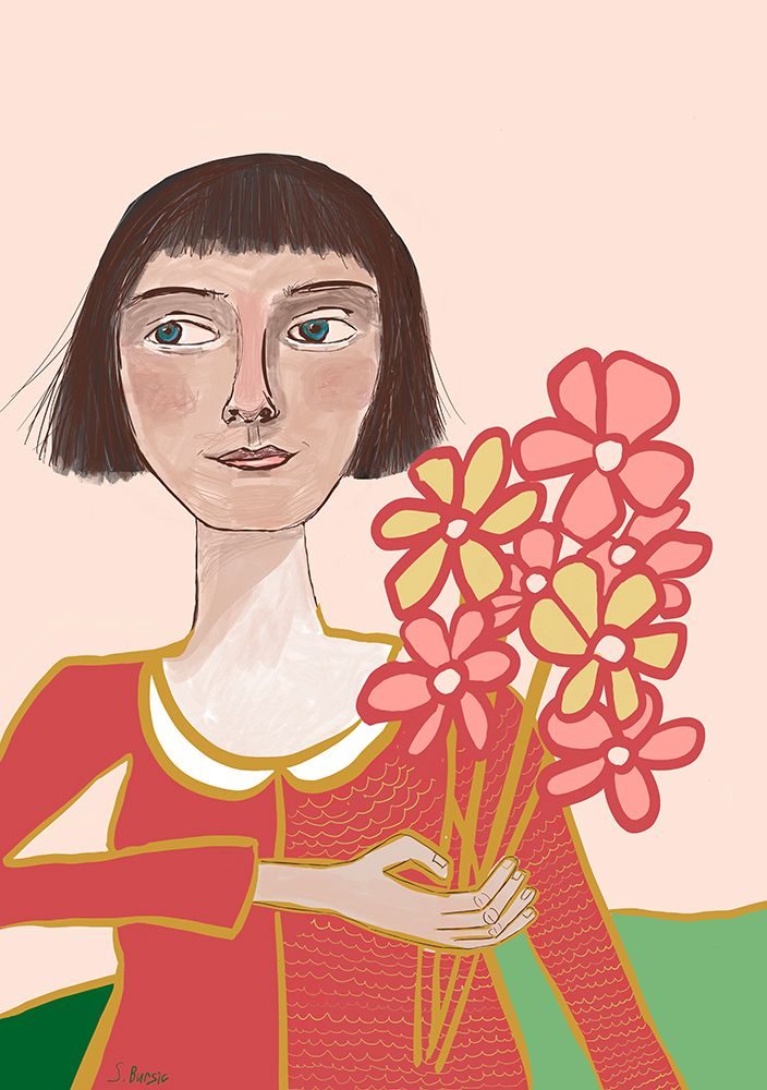 Woman with flowers art print by Sharyn Bursic for $57.95 CAD