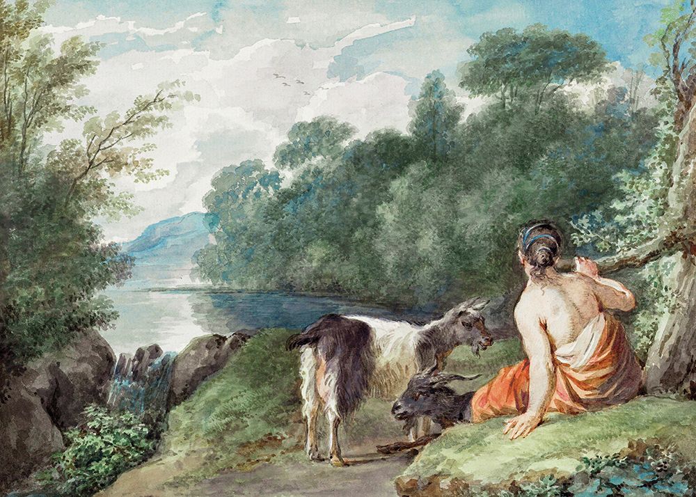Shepherdess With Goats In a Landscape With a Lake art print by Aert Schouman for $57.95 CAD