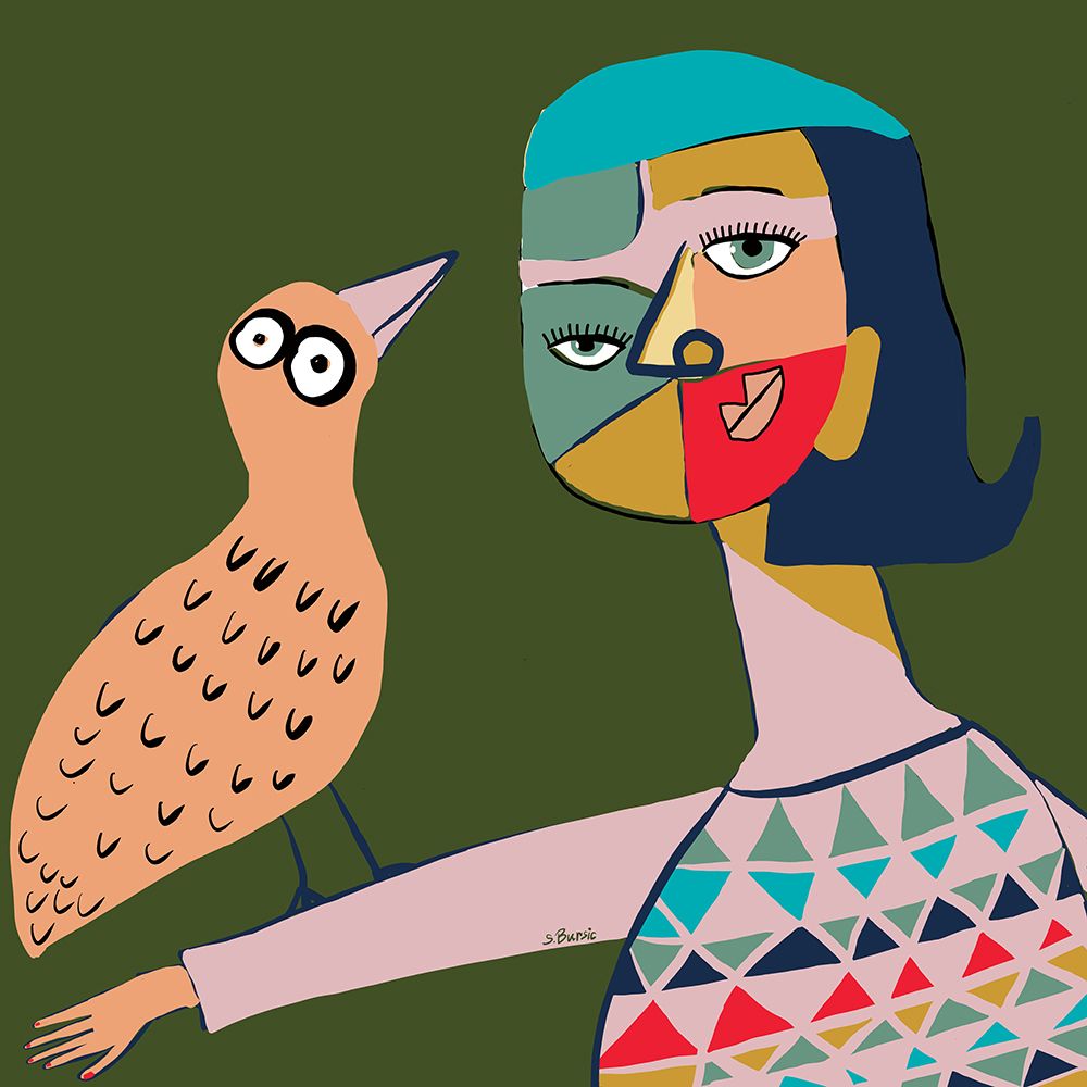 Lady with bird art print by Sharyn Bursic for $57.95 CAD
