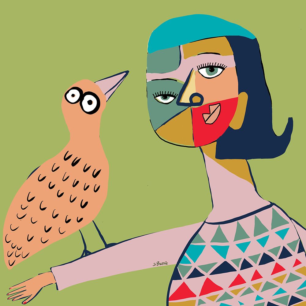 Lady with bird art print by Sharyn Bursic for $57.95 CAD