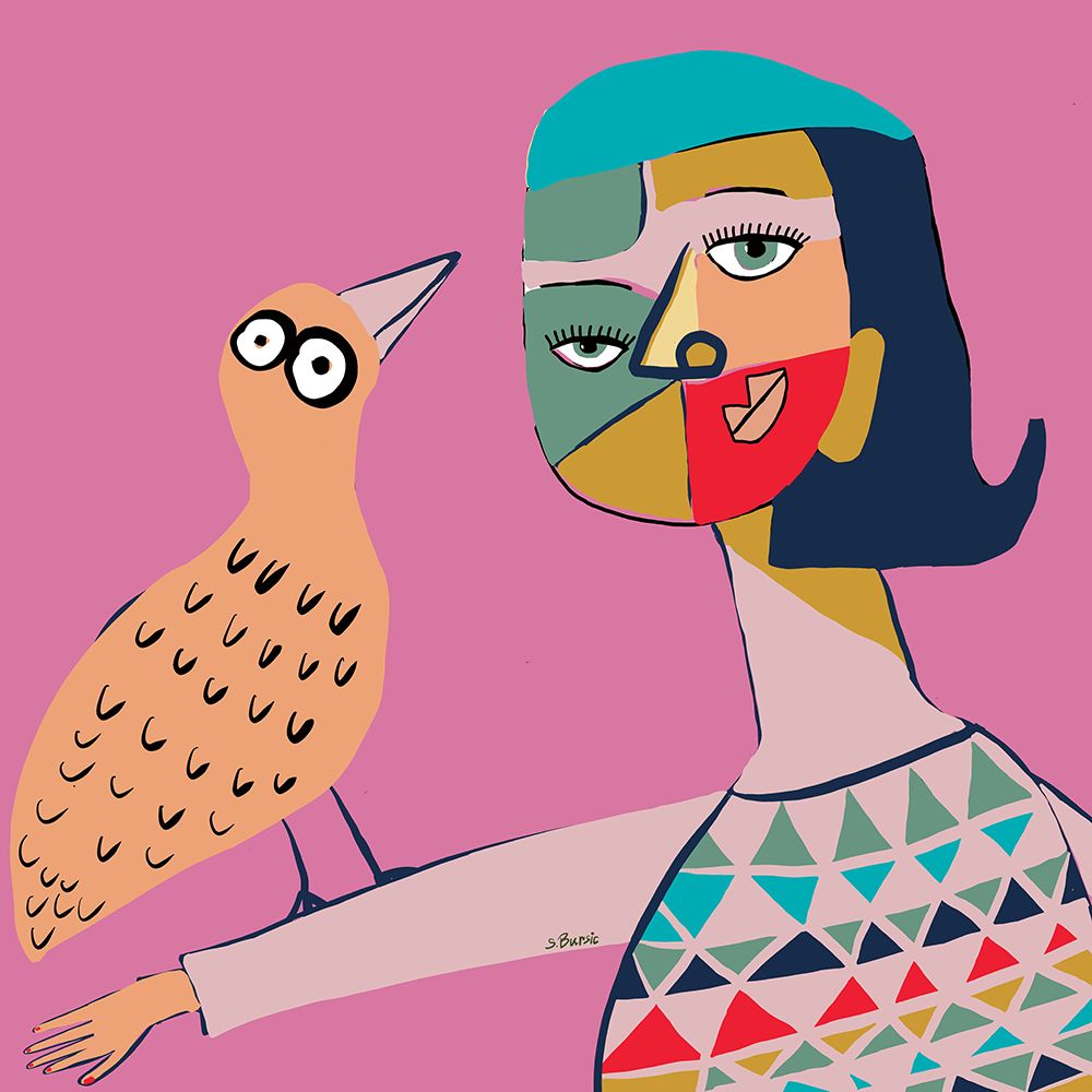Lady with bird art print by Sharyn Bursic for $57.95 CAD
