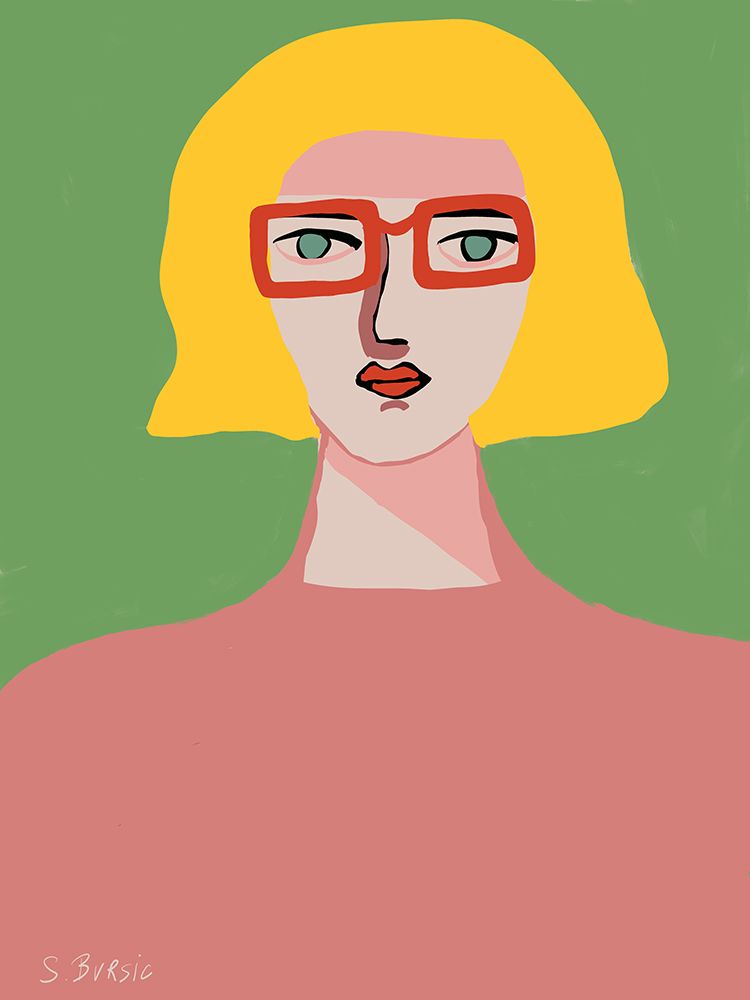 Golden hair lady with red glasses art print by Sharyn Bursic for $57.95 CAD