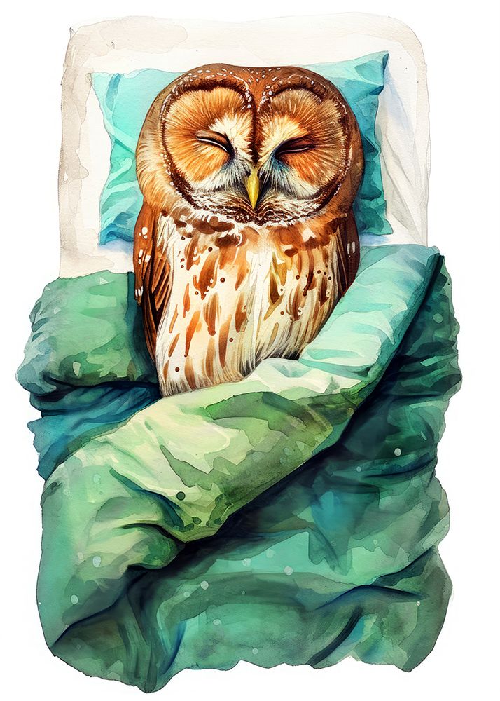Animal Watercolor Art Bird Sleeping Owl art print by Justyna Jaszke for $57.95 CAD