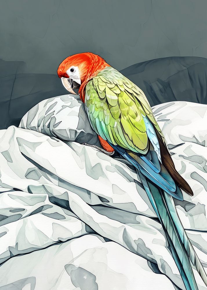 Animal Watercolor Art Bird Sleeping Parrot art print by Justyna Jaszke for $57.95 CAD
