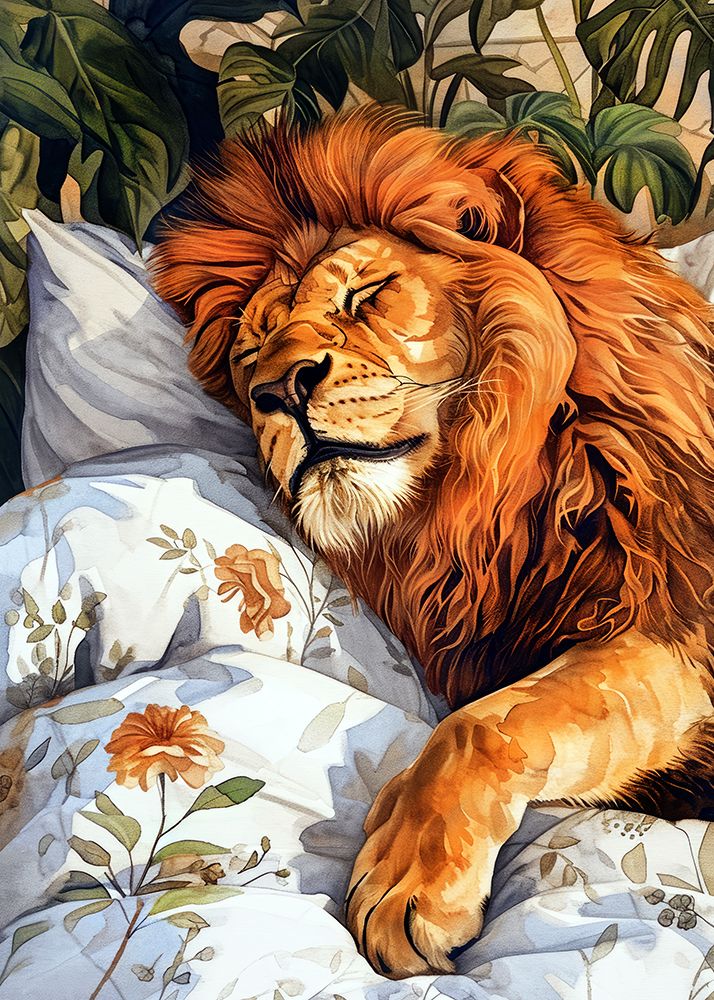 Animal Watercolor Art Lion Sleeping art print by Justyna Jaszke for $57.95 CAD