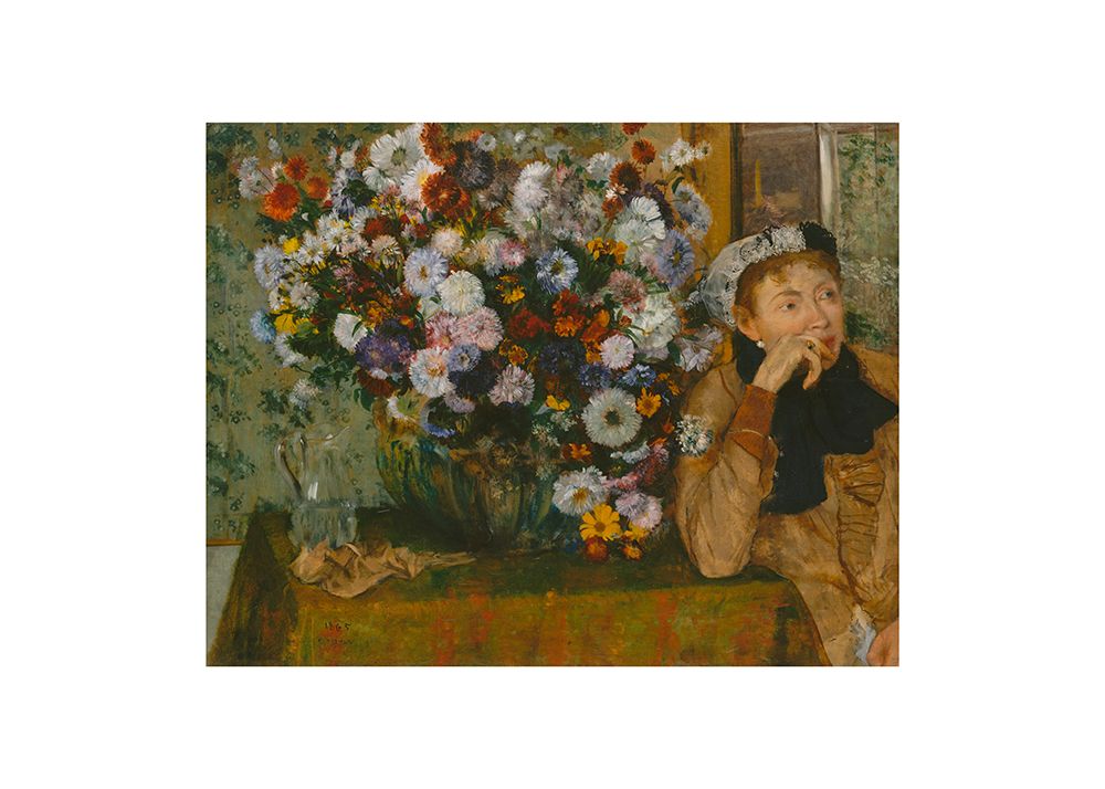 A Woman Seated Beside a Vase of Flowers No.2 art print by Edgar Degas for $57.95 CAD