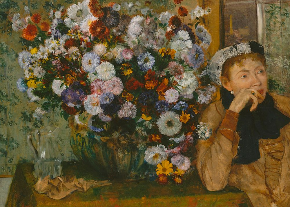 A Woman Seated Beside a Vase of Flowers art print by Edgar Degas for $57.95 CAD