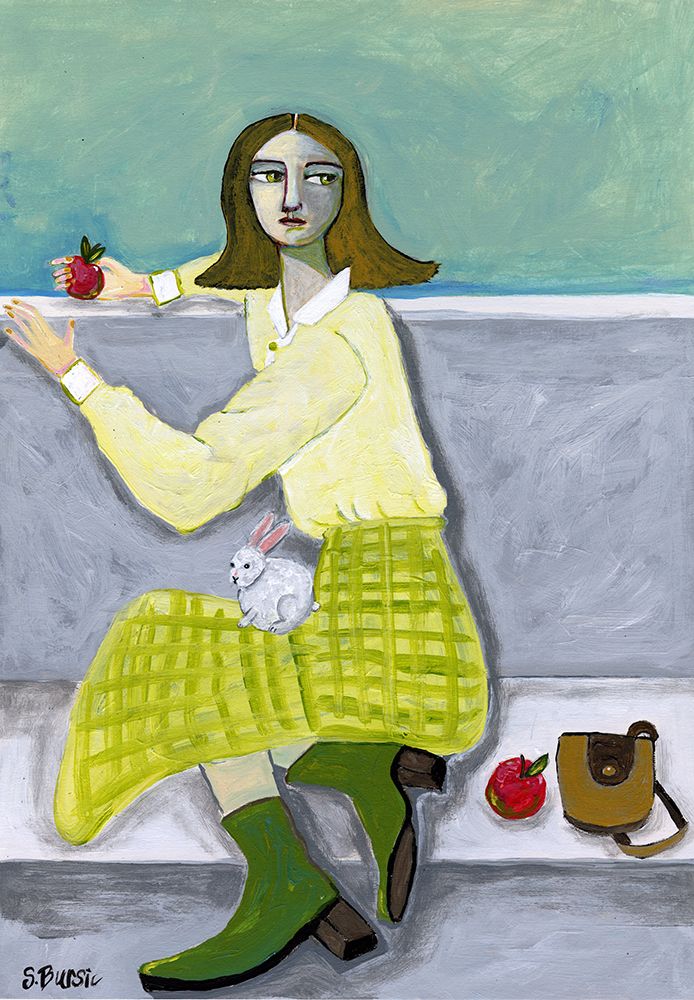 Lady and the Rabbit with apple art print by Sharyn Bursic for $57.95 CAD