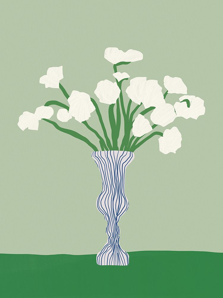 Green background porcelain white flowers art print by Little Dean for $57.95 CAD