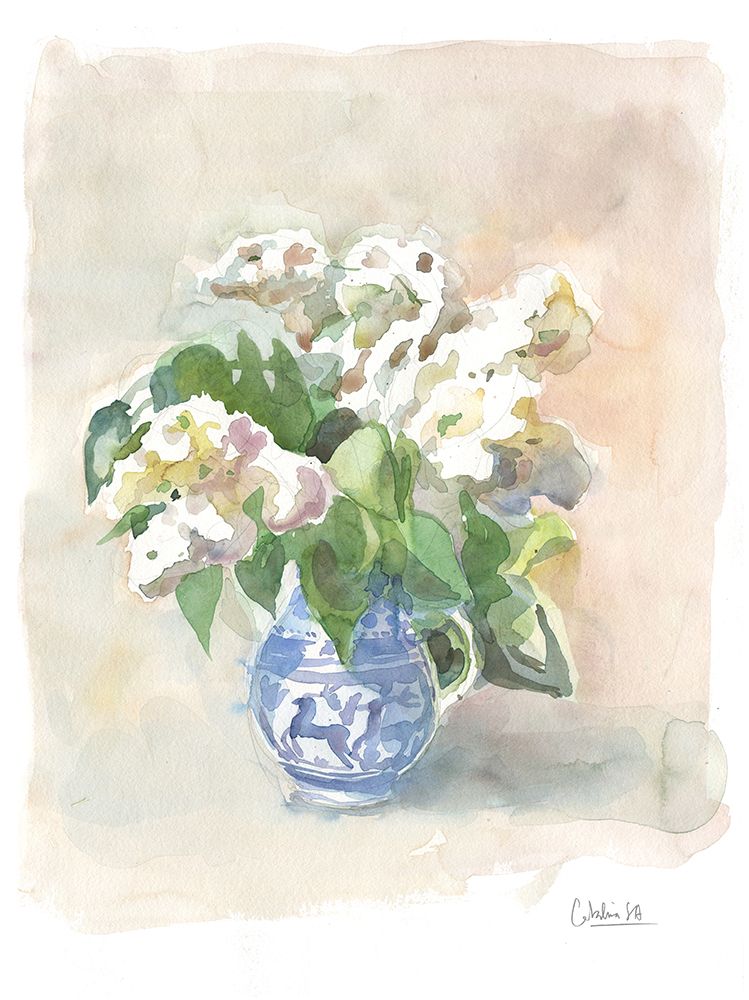 White lilacs in a vase watercolor. art print by Catalina Somolinos for $57.95 CAD