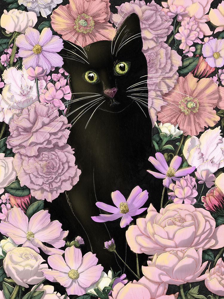 Garden Cat Pink Original art print by EC Mazur for $57.95 CAD