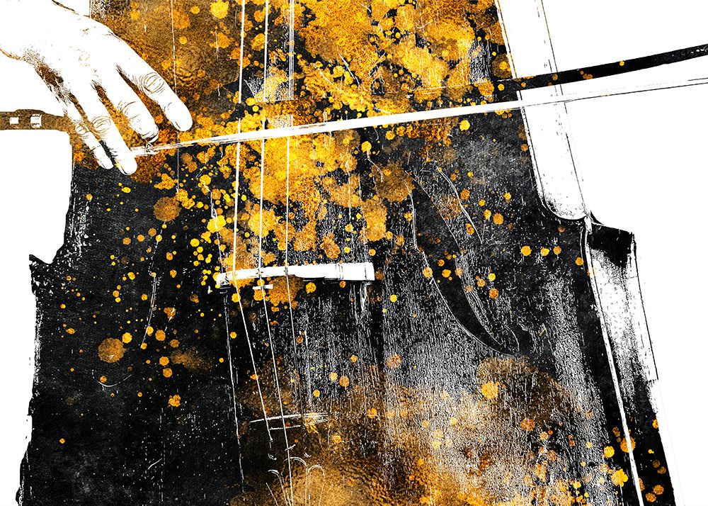 Black and Gold Music Art Double Bass Player 1 art print by Justyna Jaszke for $57.95 CAD