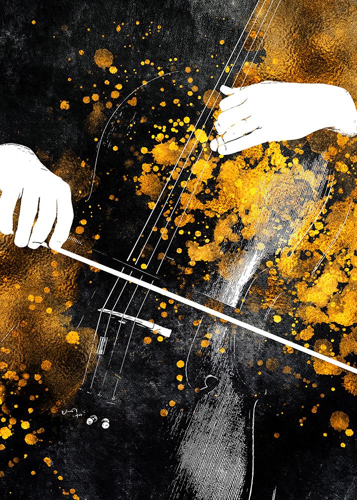Black and Gold Music Art Double Bass Player 2 art print by Justyna Jaszke for $57.95 CAD