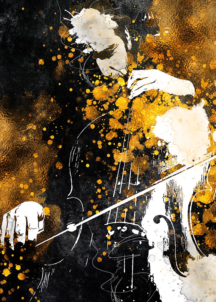 Black and Gold Music Art Double Bass Player5 art print by Justyna Jaszke for $57.95 CAD