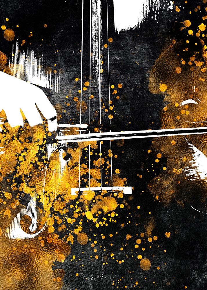 Black and Gold Music Art Double Bass Player6 art print by Justyna Jaszke for $57.95 CAD