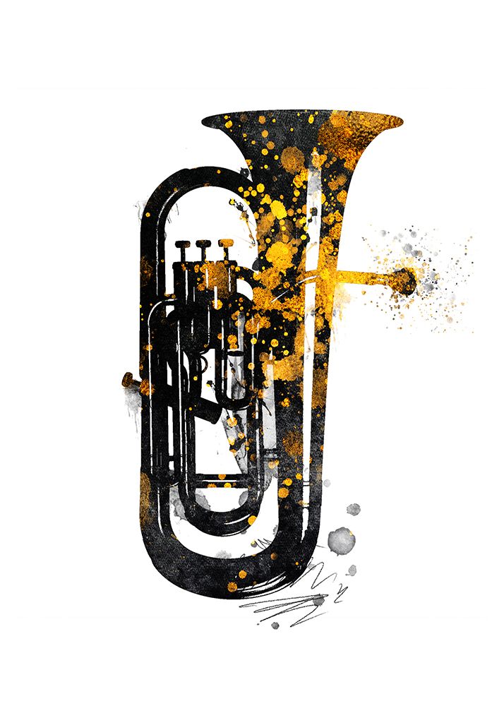 Black and Gold Music Art Euphonium art print by Justyna Jaszke for $57.95 CAD