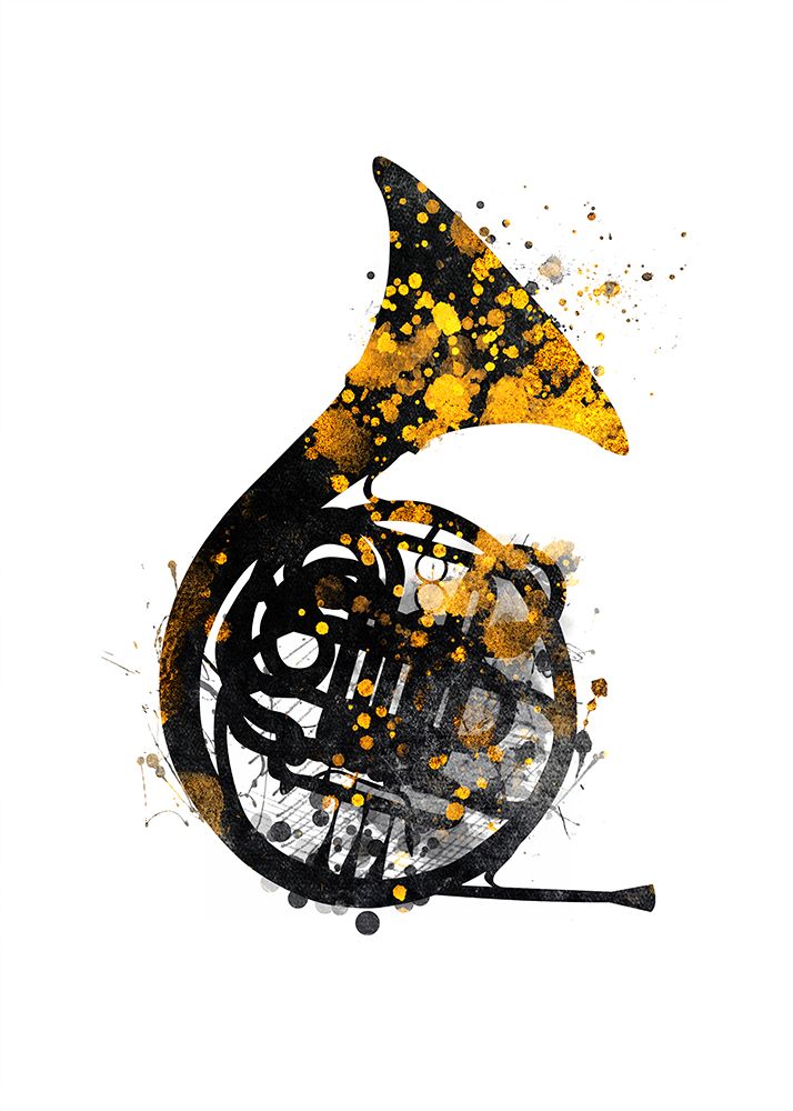 Black and Gold Music Art French Horn art print by Justyna Jaszke for $57.95 CAD