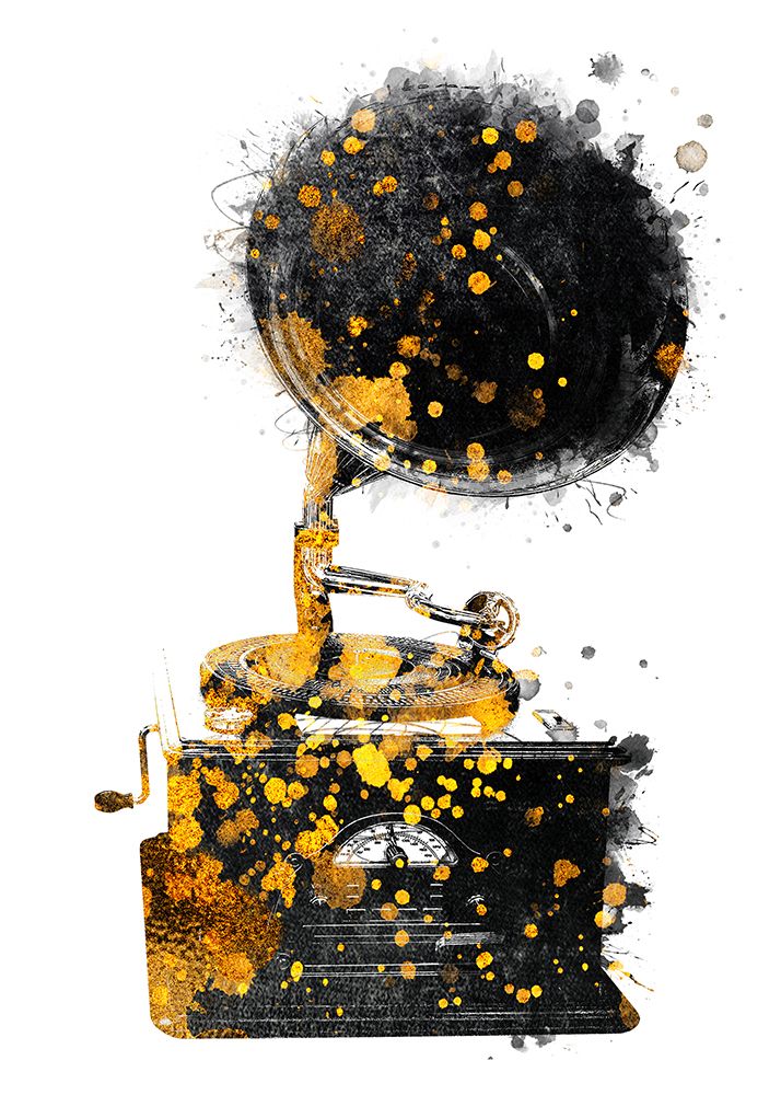 Black and Gold Music Art Gramophone art print by Justyna Jaszke for $57.95 CAD