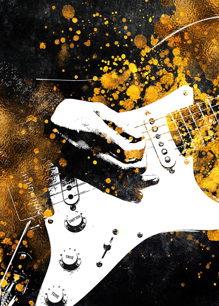 Black and Gold Music Art Guitar 1 art print by Justyna Jaszke for $57.95 CAD