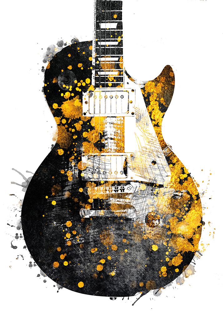 Black and Gold Music Art Guitar Accoustic art print by Justyna Jaszke for $57.95 CAD