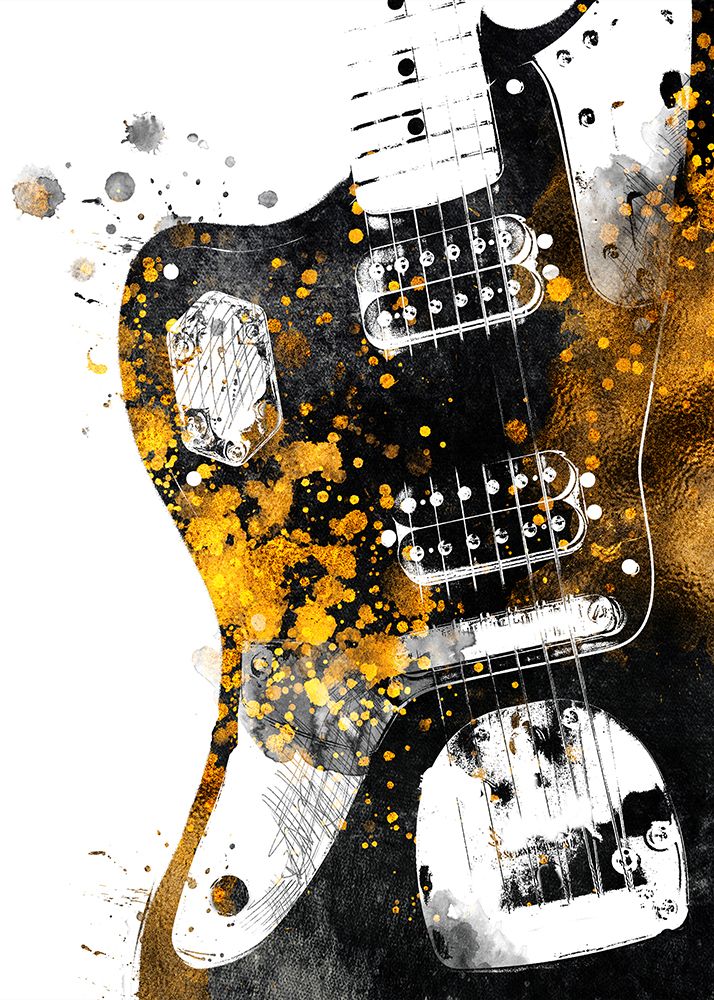 Black and Gold Music Art Guitar Bass art print by Justyna Jaszke for $57.95 CAD