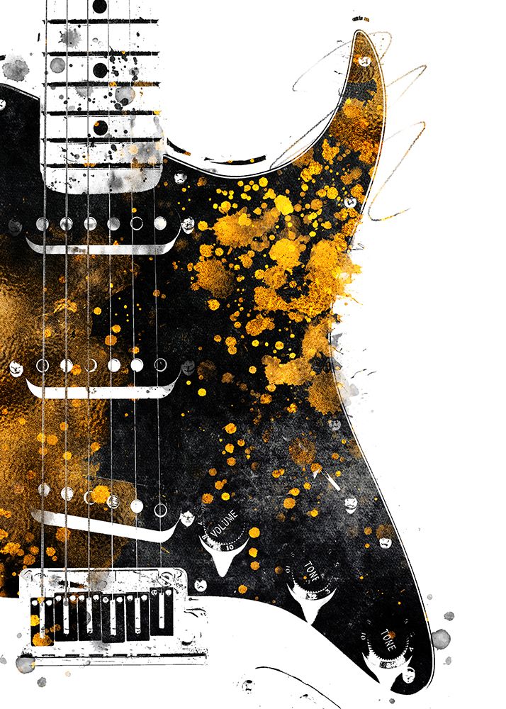 Black and Gold Music Art Guitar Electric art print by Justyna Jaszke for $57.95 CAD