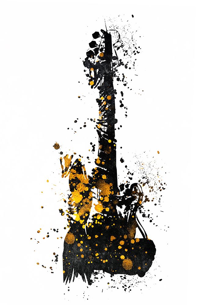 Black and Gold Music Art Guitar Instrument art print by Justyna Jaszke for $57.95 CAD