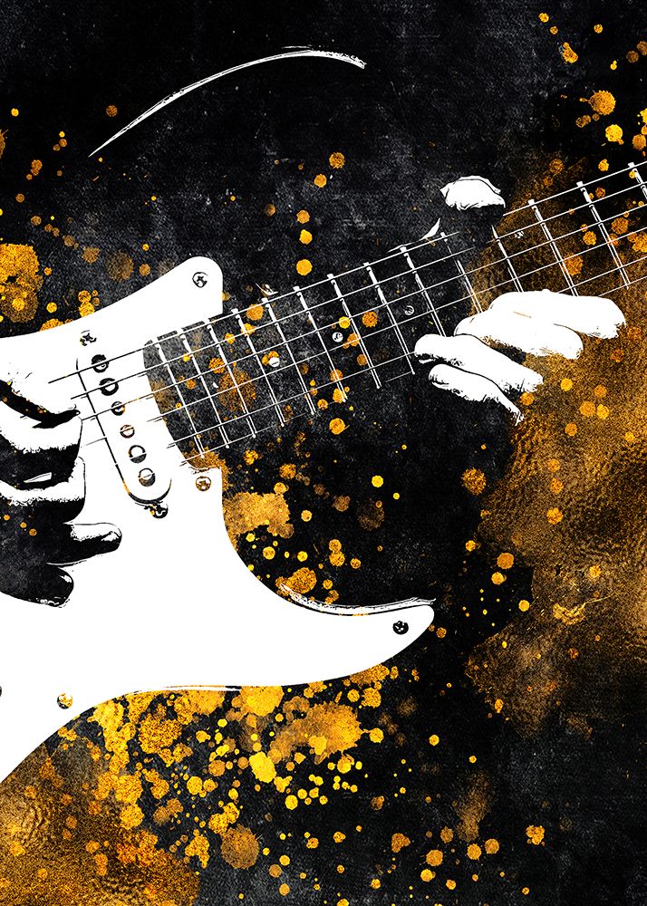 Black and Gold Music Art Guitarist art print by Justyna Jaszke for $57.95 CAD