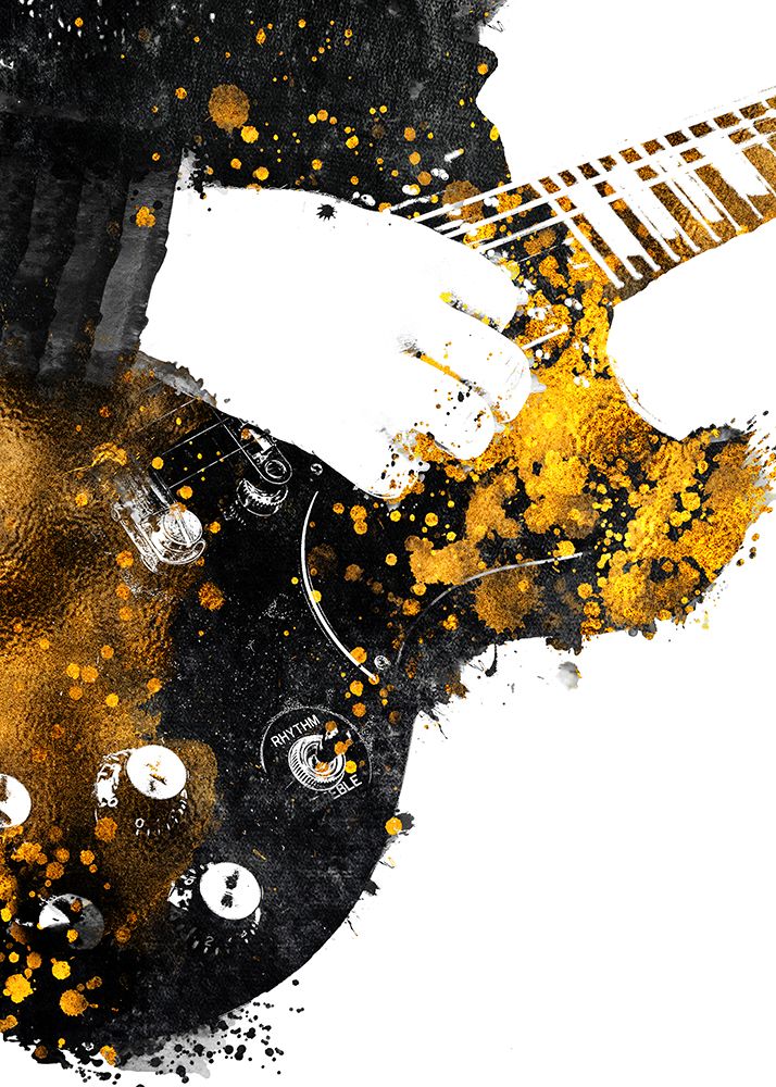 Black and Gold Music Art Guitarist2 art print by Justyna Jaszke for $57.95 CAD