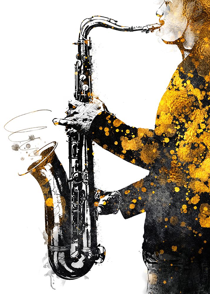 Black and Gold Music Art Saxophone2 art print by Justyna Jaszke for $57.95 CAD