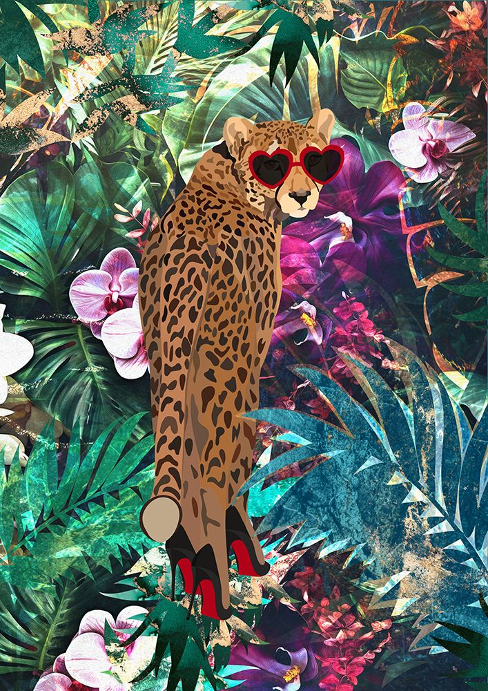 Tropical Floral Jungle - Cheetah in heels 2 art print by Sarah Manovski for $57.95 CAD