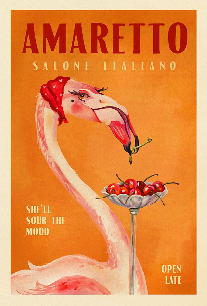Amaretto Flamingo Art Deco Italian Cafe Travel Art art print by The Whiskey Ginger for $57.95 CAD