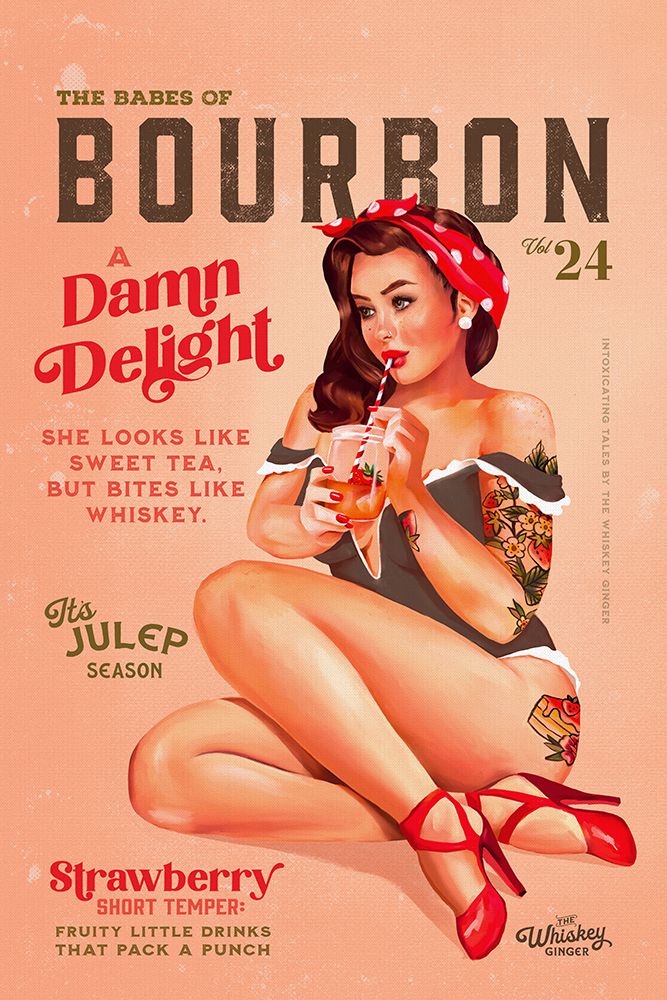 Babes of Bourbon Vol 22 Vintage Pinup Girl Drinking A Cocktail art print by The Whiskey Ginger for $57.95 CAD